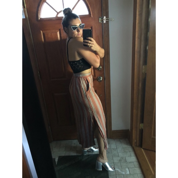 Rust Striped Maxi Button Skirt - Picture 3 of 4